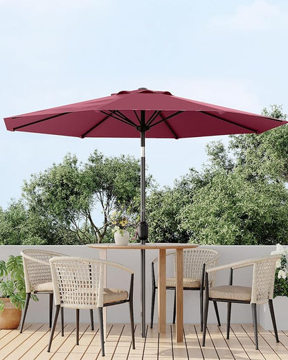 GarveeLife 9 ft Patio Umbrella, Outdoor Table Market Umbrella with Push Button Tilt and Crank, 8 Sturdy Ribs UV Protection Waterproof for Garden, Deck, Backyard, Pool (Dark Red)