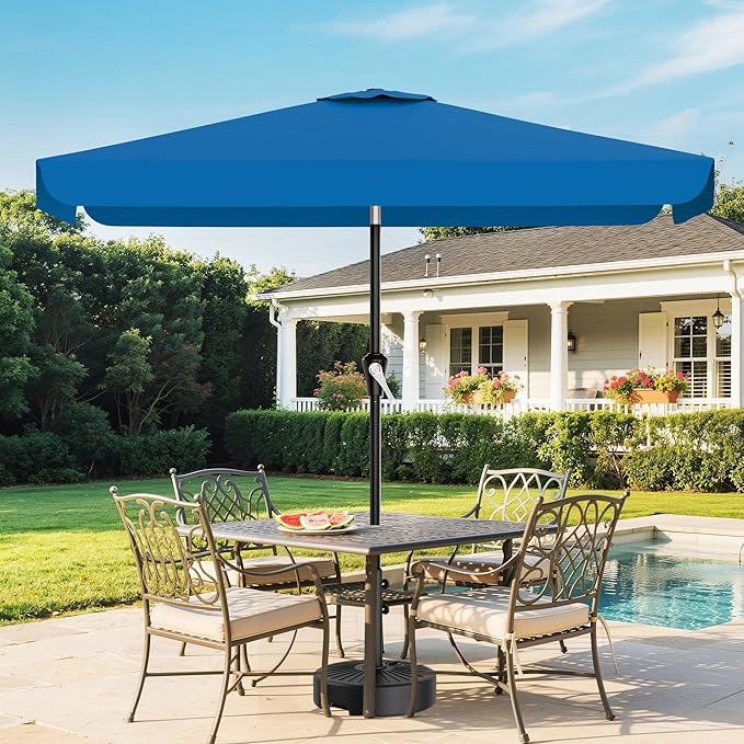 AreShark 6.5 x 10 FT Rectangular Valance Patio Umbrella, Outdoor Umbrella with Tilt and Crank, Market Table Umbrellas W/ 6 Ribs UV Protection for Garden, Deck, Backyard and Pool, Royal Blue