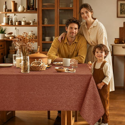 Decorelia Fall Rectangluar Tablecloth for Dining Table Burnt Orange,52"x70" | Waterproof Linen Texture Terracotta Washable Rectangule Tablecloth Cover for Thanksgiving,Party Rustic boho Autumn Home Decor