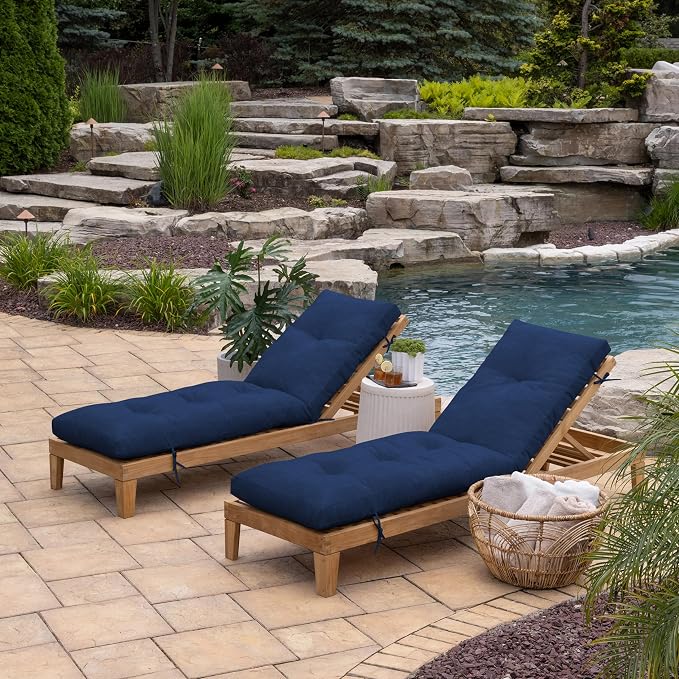 Arden Outdoor Plush Modern Tufted Chaise Cushion, 76 x 22, Rain-Proof, Fade Resistant, Tufted Cushion for Chaise Lounger Sapphire Blue Leala | Plush Comfort, Modern Tuft, Lounge Cushion, Rain-Proof, Fade Resistant, Mold and Mildew Resistant
