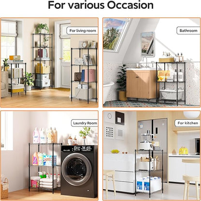 M MZG 3 Tiers Shelf Metal Storage Shelves Wire Rack Closet Organizers with Wheel for Garage Kitchen Bathroom Laundry Black 11.8" D x 17.7" W x 28.8" H