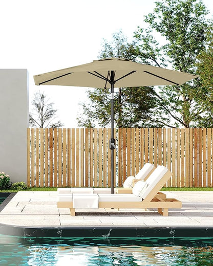 GarveeLife 7.5 ft Outdoor Patio Umbrella, Outdoor Table Umbrella, Market Umbrella With Push Button Tilt and Crank, 6 Sturdy Ribs UV Protection Waterproof for Garden, Deck, Backyard, Pool, Beige