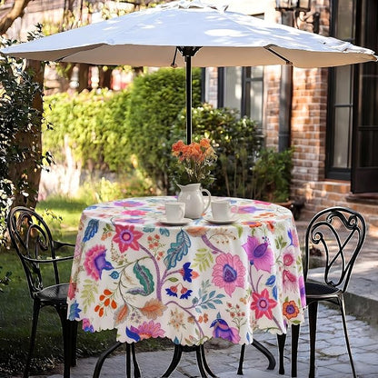 60 Inch Outdoor Round Tablecloth with Umbrella Hole and Zipper, Spillproof Wrinkler-Free Paisley Patio Table Cover for Spring Summer Backyard Party BBQ Decor