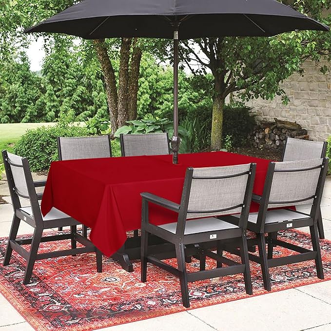 SARAFLORA Outdoor and Indoor Tablecloth -60x102 inch Red, Wrinkle Free Washable Waterproof Table Cloth with Umbrella Hole and Zipper Rectangle Table Cover for Spring/Summer/Patio/Picnic/BBQS/Party