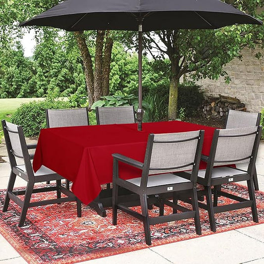 SARAFLORA Outdoor and Indoor Tablecloth -60x102 inch Red, Wrinkle Free Washable Waterproof Table Cloth with Umbrella Hole and Zipper Rectangle Table Cover for Spring/Summer/Patio/Picnic/BBQS/Party