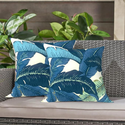 LVTXIII 2 Pack Outdoor Throw Pillow Covers for Patio Furniture, 16x16 Inch Square Pillow Case, Water-Repellent Cushion Covers for Garden, Porch, Sofa, Swaying Palms Blue