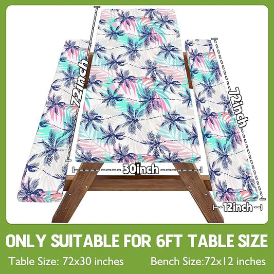 Picnic Table Cover with Bench Covers Waterproof Fitted Table Cloth Tablecover Camp Camper Camping Essentials Outdoor Beach Summer River Water Motorhome Trailer Road Trip Tent Rv Car Travel Activities