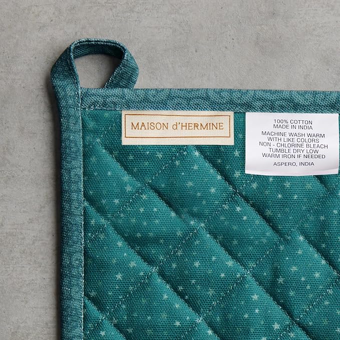 Maison d' Hermine 100% Cotton Oven Mitt & Pot Holder Set (7.5"x13" & 8"x8") | Heat Resistant BBQ Cooking Gloves with Loop Baking Grilling Kitchen Home Farmhouse Thanksgiving Christmas - Hygge Christmas