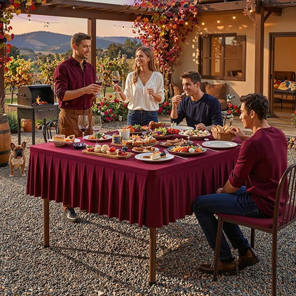 PARTISKY Burgundy Spandex Square Tablecloths 60x60 Inch, 2 Pack Wrinkle Free Fitted Card Table Cloth Stretch Square Table Cover for Kitchen Dinner, Holiday Party, Wedding Banquet, Display Trade Show