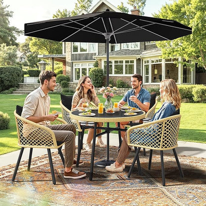 YITAHOME Outdoor Dining Set with Umbralle Hole, 5pcs All-Weather Rattan Patio Dining Set for 4 with Cup Holders Soft Cushions and Glass Top Dining Table for Patio Backyard Garden Bacony