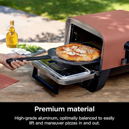 Ninja | Outdoor Pizza Oven with 19.5" Perforated Pizza Peel | Includes 12" Pizza Stone & 12" Bake Pan | 5 Pizza Presets Neapolitan, Thin Crust, New York, Pan & Custom | 700F Max Temp | Electric