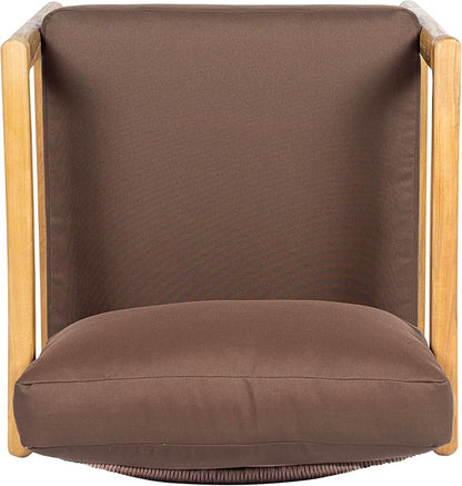 Christopher Knight Home Seward Acacia Wood Lounge Chair Outdoor with Removable Cushion, Solid Wood Patio Accent Chair with Rope Backrest, Patio Outdoor Armchair, Teak+Bown