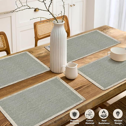 Hausattire Cotton Frayed Placemats Set of 6 Dining Table 13x19 Inch | Rustic Farmhouse Boho Washable Easter Placemat for Outdoor Parties BBQ's Wedding,Special Occasions, Nubby Cotton - Grey