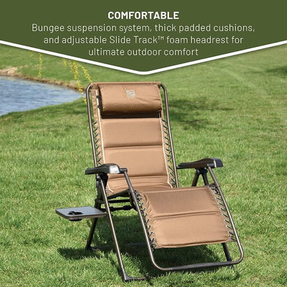 TIMBER RIDGE Zero Gravity Chairs, Folding Recliner Chair Padded with Cup Holder and Headrest, Adjustable Lounge Reclining Chair for Outdoor Camping Lawn Patio Indoor, Supports 350lbs, Brown | Padded Foldable Lounger with Sliding Headrest and Cup Holder...