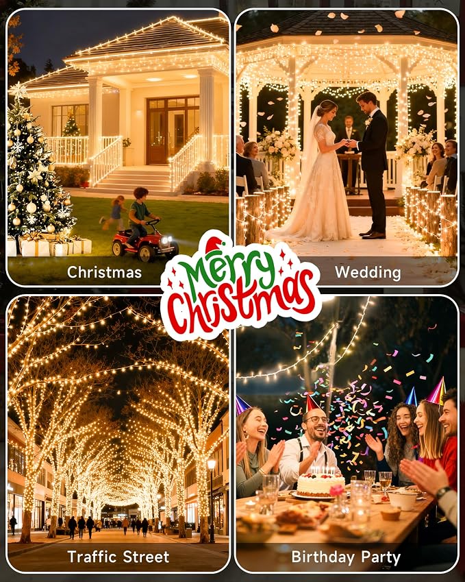 Warm White Christmas Fairy String Lights, 165FT 500L Indoor Outdoor | 8 Modes with Memory, IP65 Waterproof, Clear Wire, Tangle-Free Design for Classroom Bedroom Camping Tree Party wedding Decor