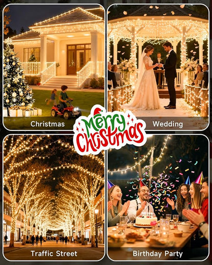 Warm White Christmas Fairy String Lights, 165FT 500L Indoor Outdoor | 8 Modes with Memory, IP65 Waterproof, Clear Wire, Tangle-Free Design for Classroom Bedroom Camping Tree Party wedding Decor