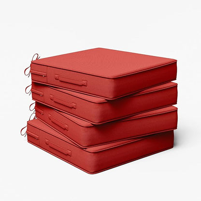 Outdoor Chair Cushion 22 x 22 x 4 Inches Patio Furniture Outdoor Waterproof Seat Cushion, Patio Chair Cushion with Handles and Ties, Square Dining Chair Cushion Set of 4, Red