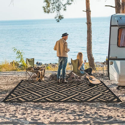 GENIMO Outdoor Rug, Waterproof Plastic Rugs for Patio, 6'x9' Mocha Brown | Outside Larger Modern Carpet Mat for Porch Decor, Deck, Balcony, Camping, RV, Backyard, Picnic, Beach, Reversible, Foldable
