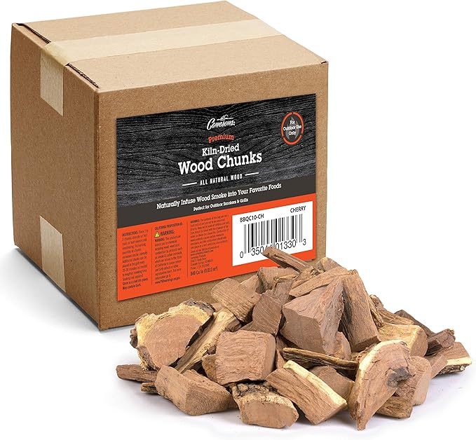 Camerons All Natural Cherry Wood Chunks for Smoking Meat -840 Cu. in. Box, Approx 10 Pounds- Kiln Dried Large Cut BBQ Wood Chips for Smoker - Barbecue Chunks Smoker Accessories