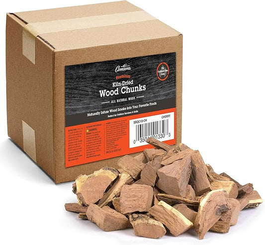 Camerons All Natural Cherry Wood Chunks for Smoking Meat -840 Cu. in. Box, Approx 10 Pounds- Kiln Dried Large Cut BBQ Wood Chips for Smoker - Barbecue Chunks Smoker Accessories