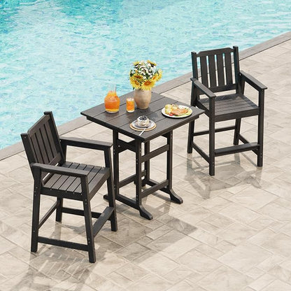 Garvee 3-Piece Outdoor Adirondack Bar Set, Patio Bar Table with 2 Bar Chairs, HDPE All-Weather Patio Bar Furniture Set with Umbrella Hole, for Balcony, Backyard, Poolside, Bistro
