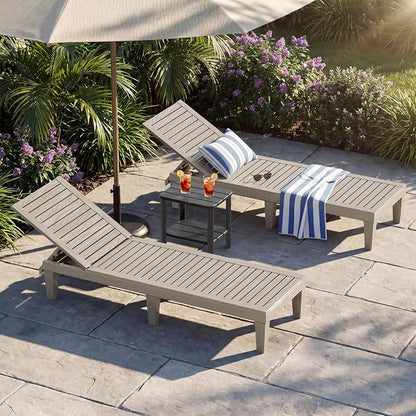 Outdoor Chaise Lounges, Patio Lounge Chair (Grey Wood Grain, Set of 2) | Wood-Grain HDPE, 5-Position Recline, 300 lbs, Indoor/Outdoor, Waterproof, All Weather Resin.