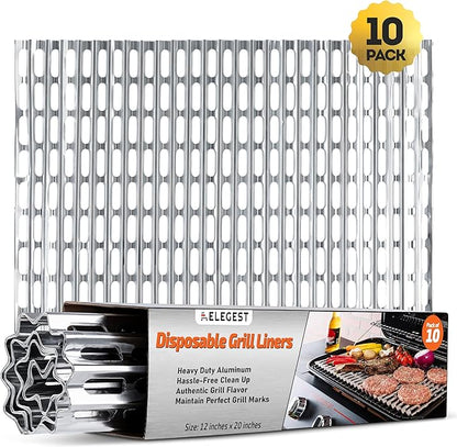 Disposable Aluminum Grill Liners & Grill Toppers | Heavy-Duty, Tear & Heat Resistant BBQ Foil Sheets | Perfect for Public Park Grills, Outdoor BBQ, Camping & Tailgating | 12 x 20 Size, 10-Pack