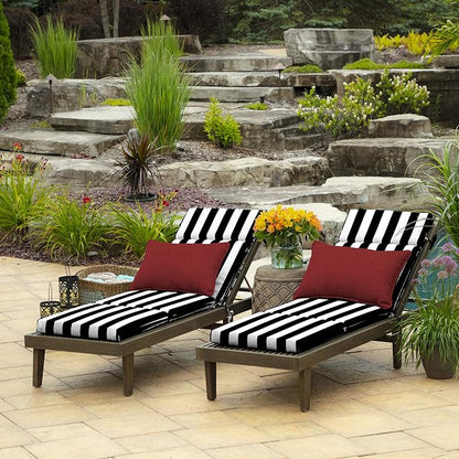 Arden Outdoor Chaise Cushion, 21 in x 72 in, Weather-Proof, Rain-Proof, Fade Resistant Patio Cushion for Chaise Lounger Black Cabana Stripe | Lounge Cushion, Weather-Proof, Rain-Proof, Fade Resistant for Chaise Lounger, Mold and Mildew Resistant