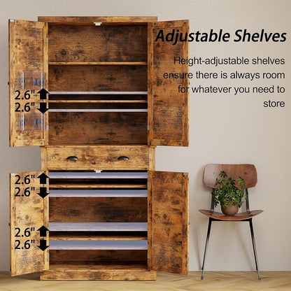 IRONCK Storage Cabinet with Drawers and Doors for Living Room and Entryway | with Barn Doors, Drawer, 4 Adjustable Shelves, Freestanding Cupboard
