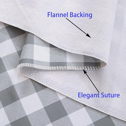 Heavy Duty Vinyl Tablecloth with Flannel Backing Waterproof Oil-Proof Plastic Table Cloth Stain-Resistant Wipeable Rectangle or Square Table Cover for Indoor and Outdoor (Grey Checkered, 60x84 Inch)