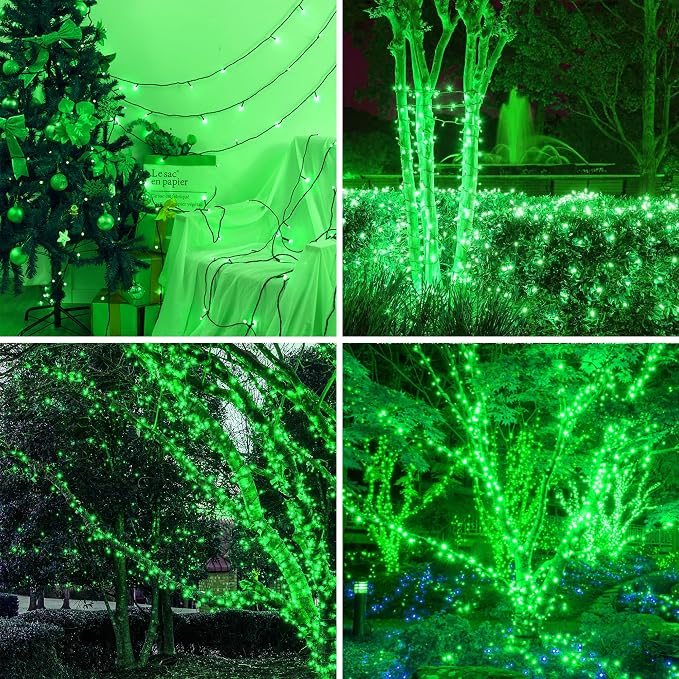 kemooie 500 LED Green St. Patrick's Day Lights, 164 FT Waterproof Fairy String Lights with 8 Modes & Memory Function, Plug in Outdoor String Light for Xmas Garden Balcony St. Patrick's Day Decor