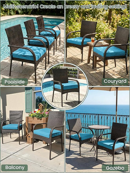 Outdoor Chair Cushion 17 x 16 x 3 Inches Patio Furniture Outdoor Waterproof Seat Cushion, Patio Chair Cushion with Handles and Ties, Square Dining Chair Cushion Set of 2, Lake Blue