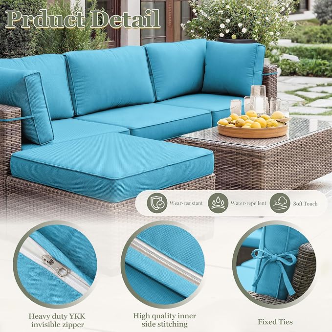 9 Pcs Outdoor Patio Cushions Covers Replacement Sets, Covers Only | 9 Pcs Patio Cushions Covers Replacement UV Resistant, Water Anti-Slip, Heavy-Duty Zippers for 5 Pcs Patio Furniture Set
