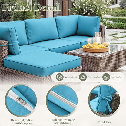 9 Pcs Outdoor Patio Cushions Covers Replacement Sets, Covers Only | 9 Pcs Patio Cushions Covers Replacement UV Resistant, Water Anti-Slip, Heavy-Duty Zippers for 5 Pcs Patio Furniture Set