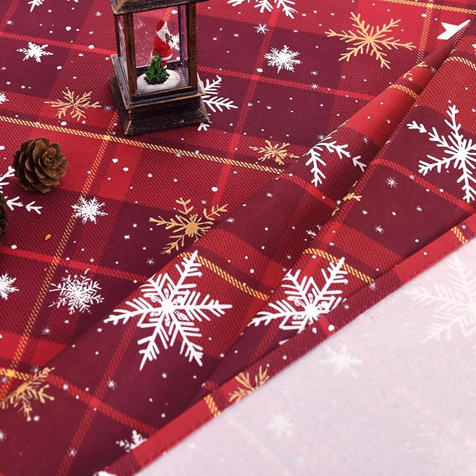 DWCN Christmas Checkered Tablecloth - Red Buffalo Plaid Snowflake Rectangle Table Cloths, Winter Farmhouse Table Decorations for Christmas Dinners, Holiday, Party, 60 x 120 Inch
