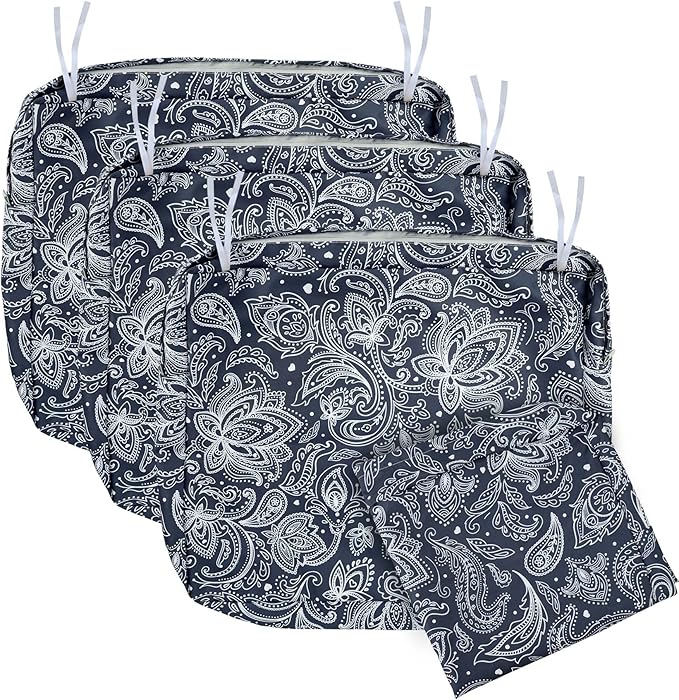 NettyPro Outdoor Patio Chair Seat Cushion Covers UV Resistant Water Repellent Furniture Cushion Slipcovers, 24 x 24 x 4 Inch, Slate Grey Paisley