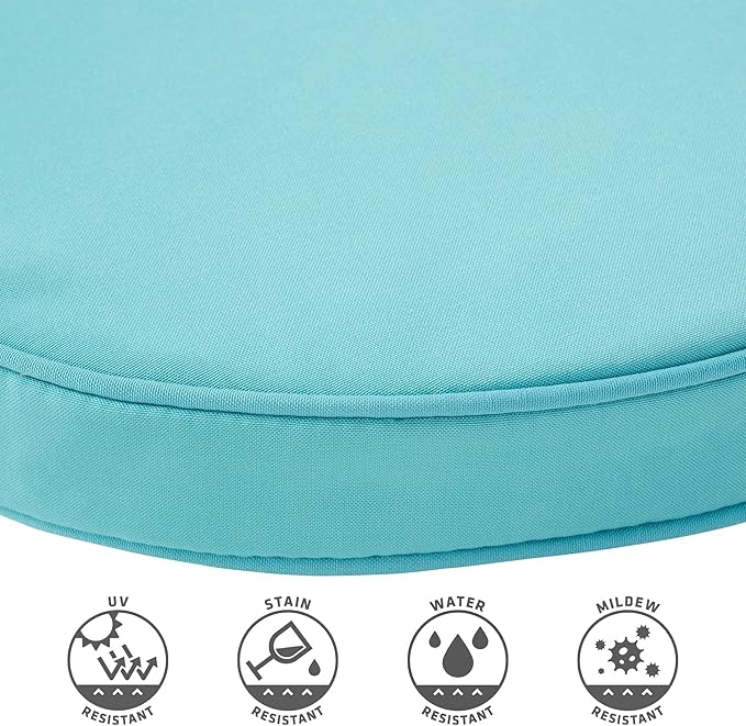 Set of 2 Outdoor 18 inch Round Patio Dining Chair Pads – Comfortable Fiber-Filled Seat Cushions with Ties, Reversible Polyester Fabric - Teal