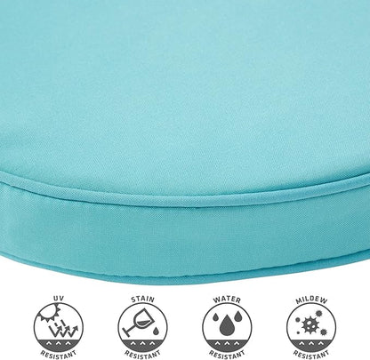 Set of 2 Outdoor 18 inch Round Patio Dining Chair Pads – Comfortable Fiber-Filled Seat Cushions with Ties, Reversible Polyester Fabric - Teal