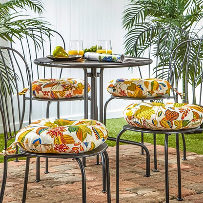 Greendale Home Fashions 15-inch Outdoor Round Bistro Seat Cushion, 4 Count (Pack of 1), Foliage