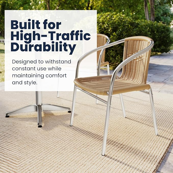 Flash Furniture Lila 31.5'' Square Aluminum Indoor-Outdoor Table Set with 2 Beige Rattan Chairs | Indoor/Outdoor Use, Beige Rattan Chairs