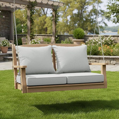 Summsun Patio Cushions for Outdoor Furniture, Faux Linen Water Resistant Backrest and Seat Cushion Set with Non-Slip Bottom, Straps, Removable Cover, 19 x 19 Inch, Light Grey, Set of 2