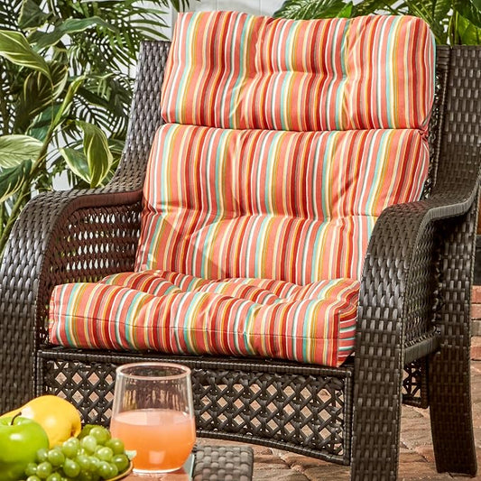 Greendale Home Fashions Coral Stripe 44'' x 22'' Outdoor High Back Chair Cushion