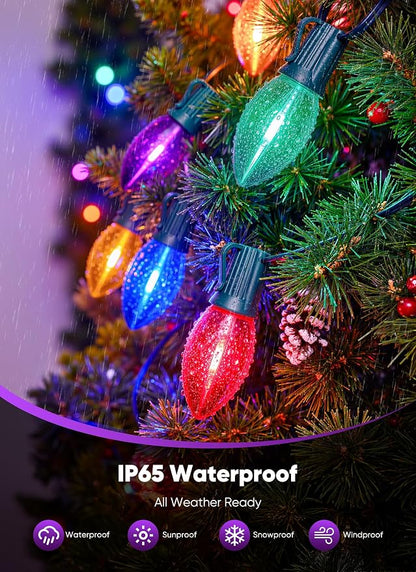 Vintage C9 Christmas Lights Outdoor, 100Ft 100 LED Multicolor String Lights | Waterproof Connectable Christmas Tree Lights for House, Roofline, Indoor Outside, Garden Patio Backyard Decor, Green Wire