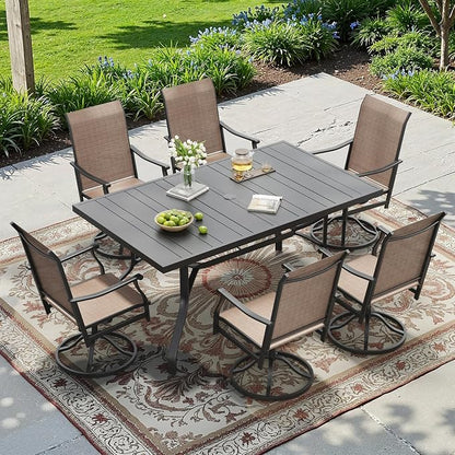 Outdoor Dining Table 60"x35", Rectangle Patio Table with 1.57" Umbrella Hole, Outdoor Metal Tables for Patio, Graden, Backyard and Poolside, Weather-Resistant