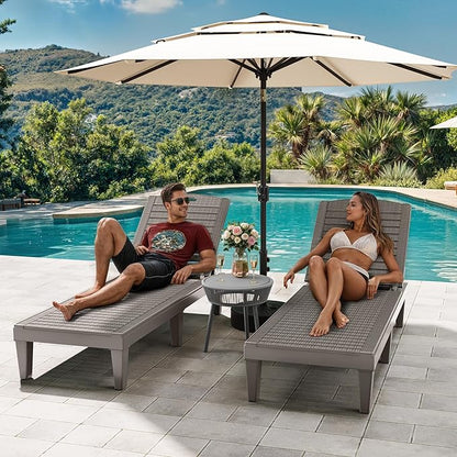 YITAHOME Outdoor Chaise Lounge Chair, Plastic Pool Chaise Lounge with 5-Position Backrest, Easy Assembly & Waterproof for Patio & Poolside, Set of 2, Grey
