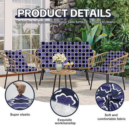 8Pcs Patio Cushion Covers, Outdoor Stretch Cushion Covers, Washable | Stretch Fit, Replacement, Washable and Reusable Furniture Protectors, Fits most patio furniture cushion covers, Cover Only