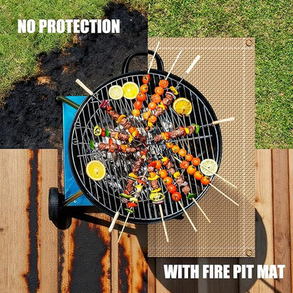20"x 20" Fire Pit Mat - Fireproof & Heat Resistant Wood Stove Mat for Deck, Patio, Lawn - Fiberglass Insulation Floor Protector for Camping, BBQ, Tent Stoves