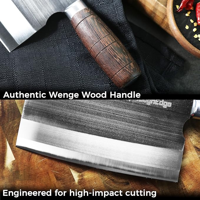 Meat Cleaver Knife, Forged 7.67" Bone Chopper, 5.6mm Thick Blade, All-in-One Chop & Slice Knife with Wenge Wood Handle for Home Kitchen & BBQ