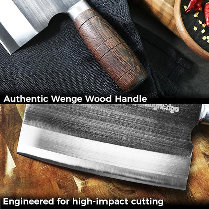 Meat Cleaver Knife, Forged 7.67" Bone Chopper, 5.6mm Thick Blade, All-in-One Chop & Slice Knife with Wenge Wood Handle for Home Kitchen & BBQ