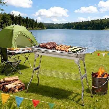Folding Charcoal BBQ Grill, Portable Charcoal Barbecue Grill for Camping, Picnic